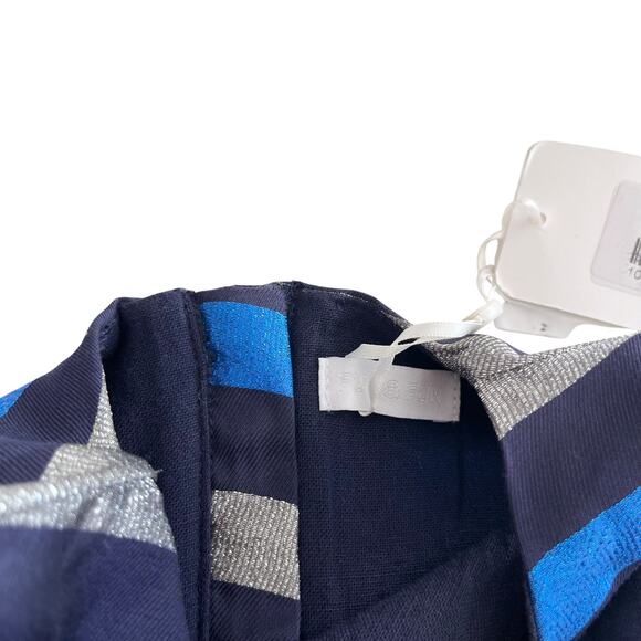 FunFun Girls Holiday Dressy Dress Navy Blue Silver Satiny Stripe Sleeveless NWT - Picture 3 of 8